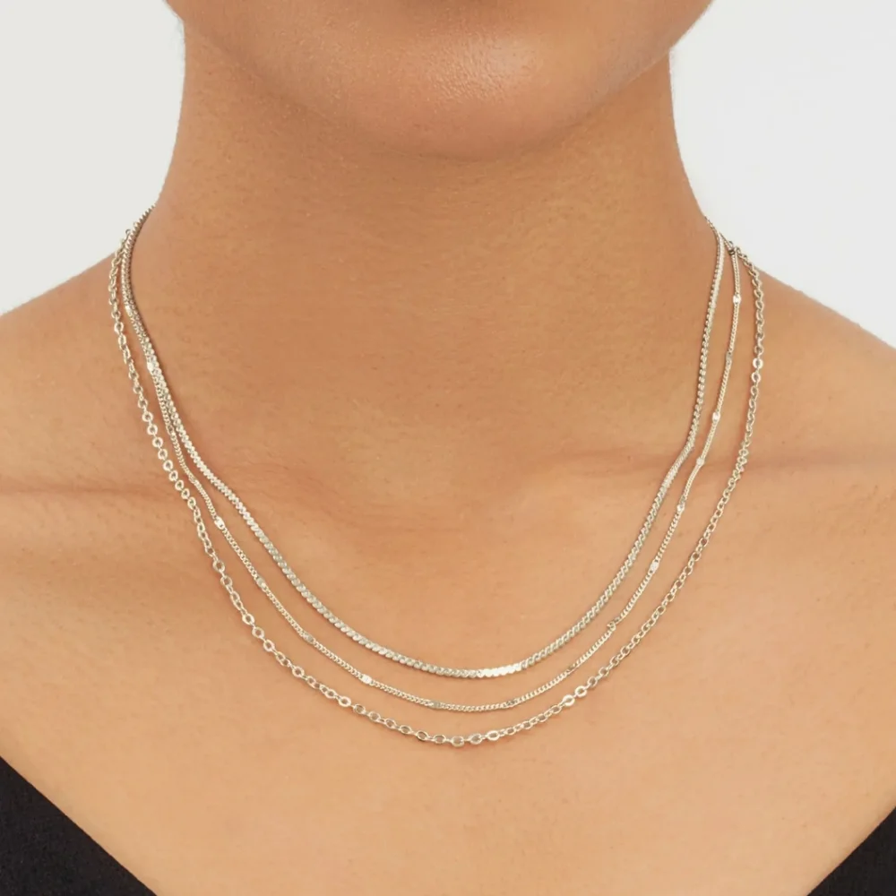 New Sterling Forever 3 Layered Necklace - Picture 1 of 4